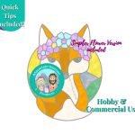 Flower Crown Fox Stained Glass Pattern template with a colored version as well showing orange and dark amber fox with pastel flower crown on head with the mountain woman products logo