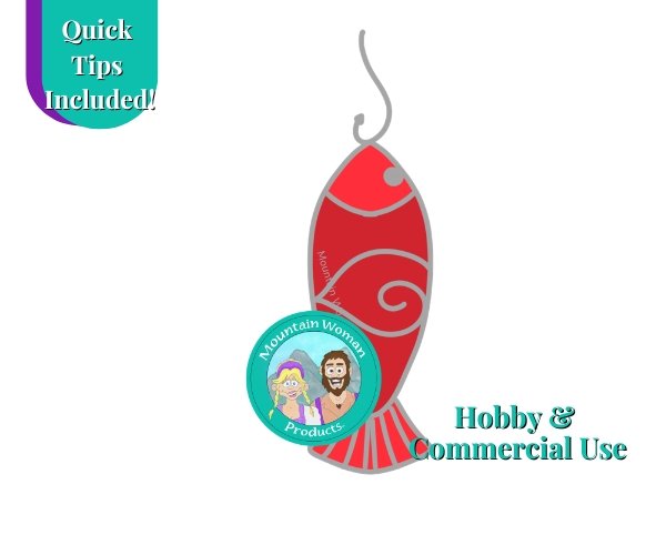 red gummy fish on a hook with wirework stained glass pattern mountain woman products