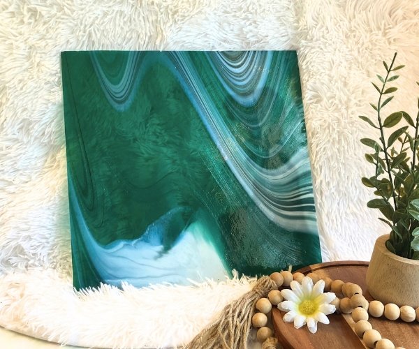 Oceanside Aurora Fuser's Reserve Limited Edition stained glass sheet teal transparent with white opal and pond aventurine subtle glitter swirls in the mountain woman products studio